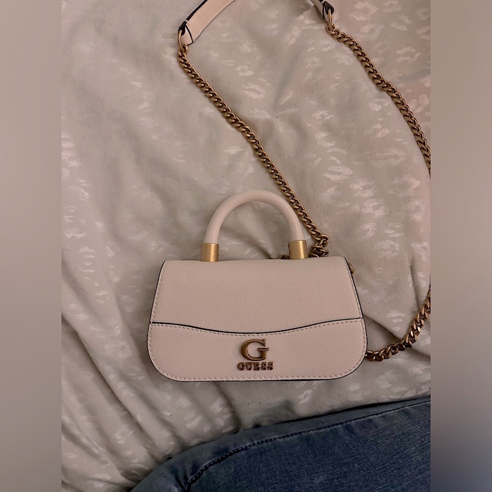 Guess Nelly micro mini flap crossbody leather bag with gold hardware
